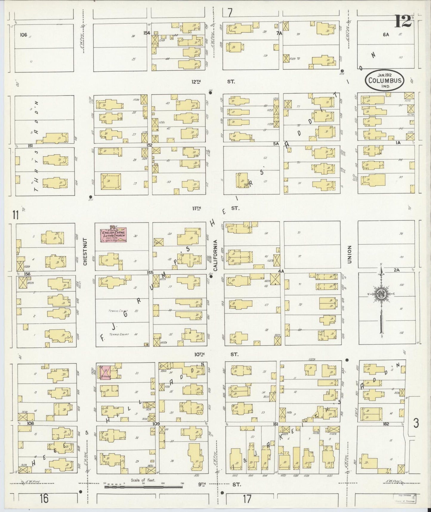 Sanborn Fire Insurance Map from Columbus, Bartholomew County, Indiana (1912), Sheet #0012 - Complete Map Set gallery image, historic Sanborn map, vintage wall art, Indiana Indiana