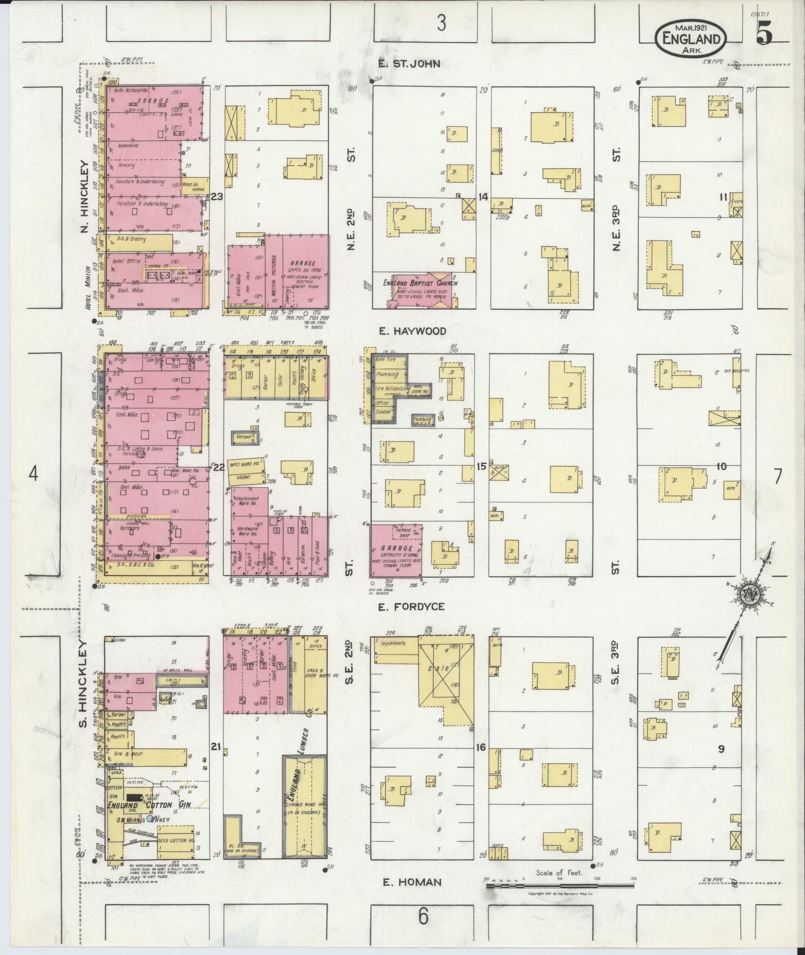 Sanborn Fire Insurance Map from England, Lonoke County, Arkansas (1921), Sheet #0005 - Complete Map Set gallery image, historic Sanborn map, vintage wall art, Arkansas Arkansas