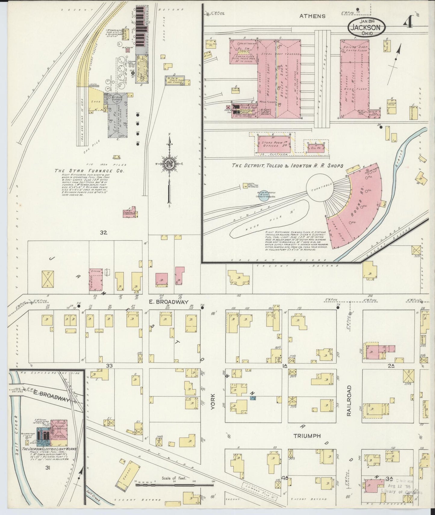 Sanborn Fire Insurance Map from Jackson, Jackson County, Ohio (1914), Sheet #0004 - Historic Sanborn Fire Insurance Map Print, vintage old map wall art, antique decor, genealogy gift, Ohio Ohio map