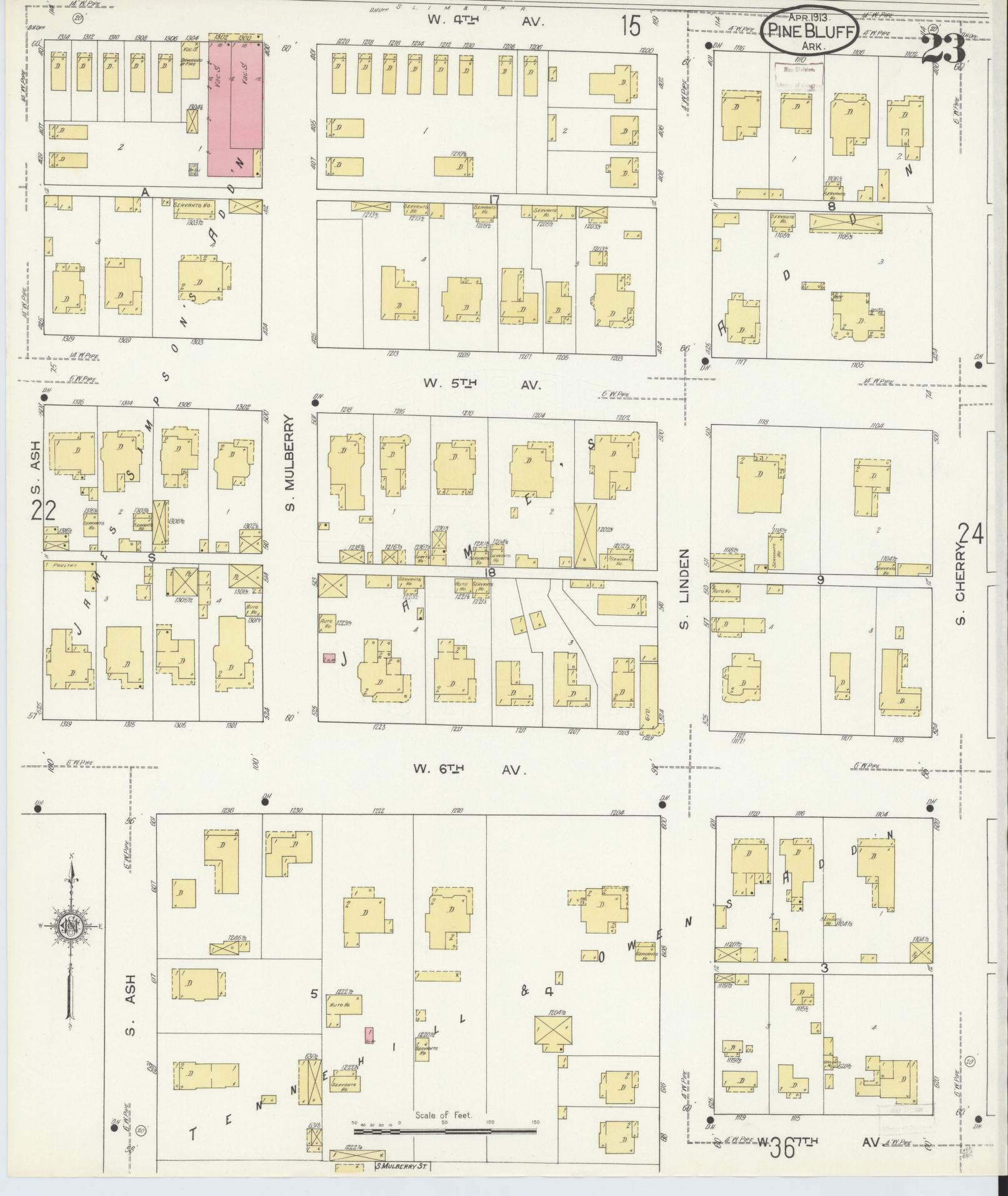 Sanborn Fire Insurance Map from Pine Bluff, Jefferson County, Arkansas (1913), Sheet #0023 - Complete Map Set gallery image, historic Sanborn map, vintage wall art, Arkansas Arkansas