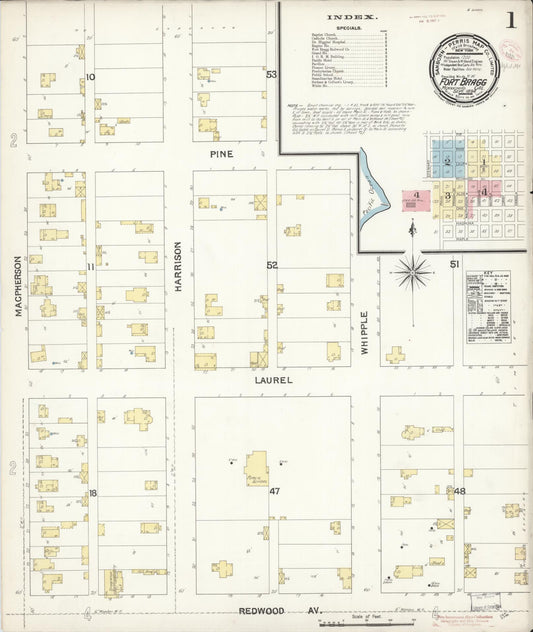 Sanborn Fire Insurance Map from Fort Bragg, Mendocino County, California (1894), Sheet #0001 - Historic Sanborn Fire Insurance Map Print, vintage old map wall art, antique decor, genealogy gift, California California map