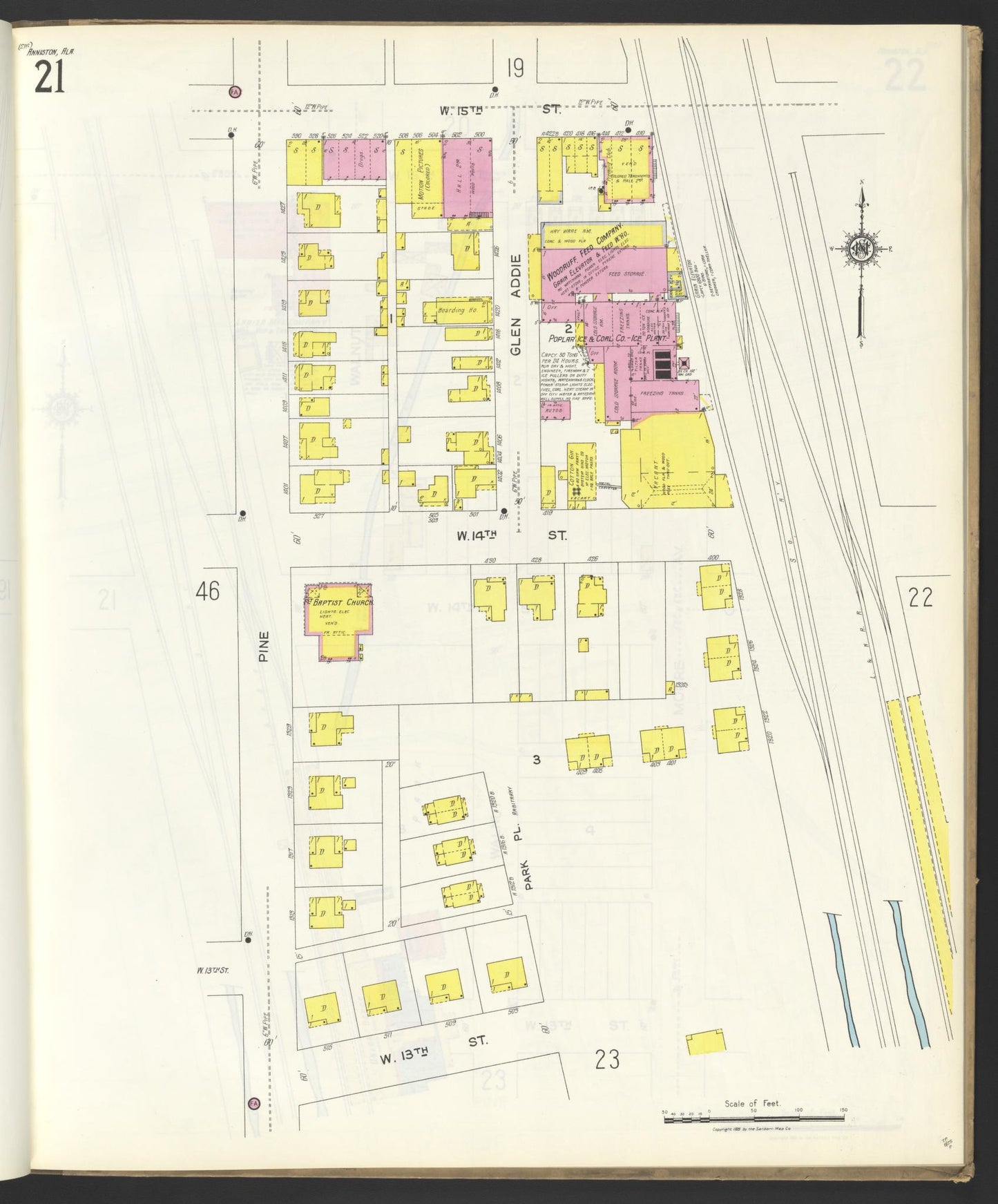 Sanborn Fire Insurance Map from Anniston, Calhoun County, Alabama (1925), Sheet #0021 - Complete Map Set gallery image, historic Sanborn map, vintage wall art, Alabama Alabama