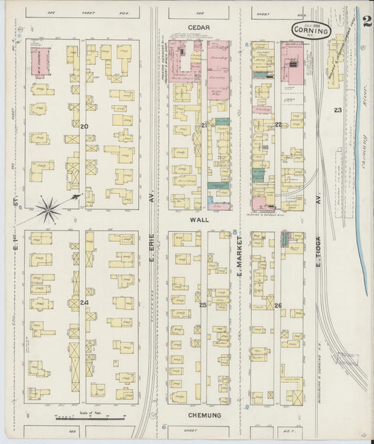 Sanborn Fire Insurance Map from Corning, Steuben County, New York (1888), Sheet #0002 - Historic Sanborn Fire Insurance Map Print, vintage old map wall art, antique decor, genealogy gift, New York New York map