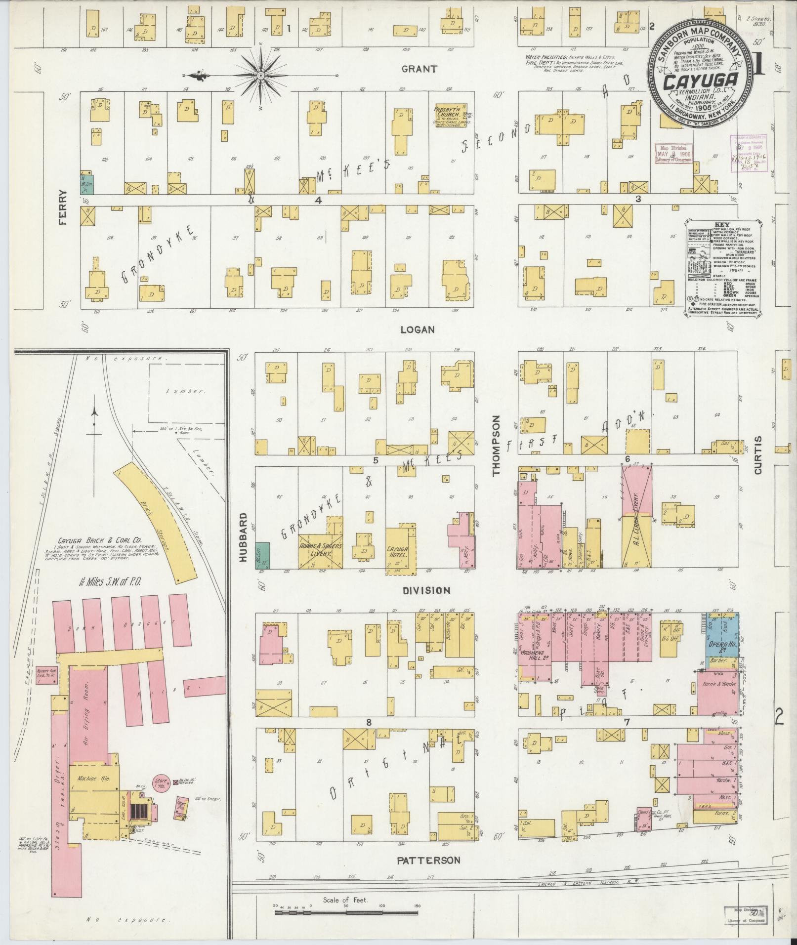 Sanborn Fire Insurance Map from Cayuga, Vermillion County, Indiana (1906), Sheet #0001 - Complete Map Set gallery image, historic Sanborn map, vintage wall art, Indiana Indiana
