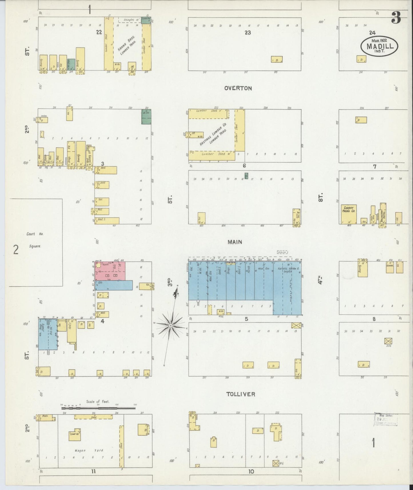 Sanborn Fire Insurance Map from Madill, Marshall County, Oklahoma (1902), Sheet #0003 - Historic Sanborn Fire Insurance Map Print, vintage old map wall art, antique decor, genealogy gift, Oklahoma Oklahoma map