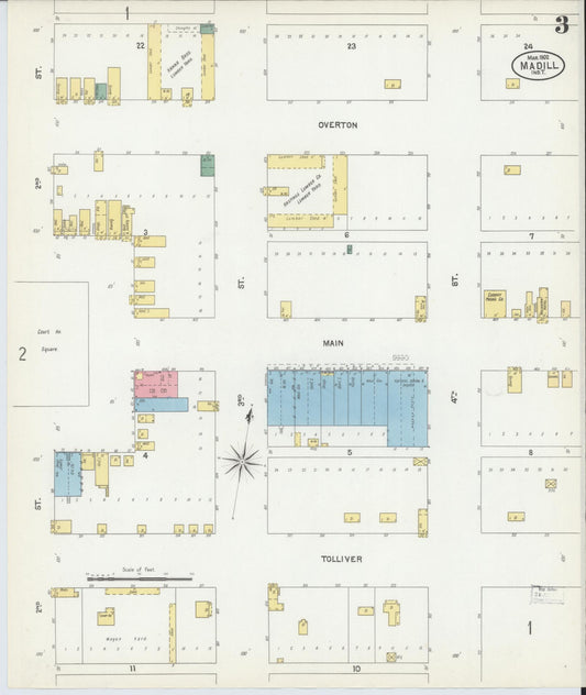 Sanborn Fire Insurance Map from Madill, Marshall County, Oklahoma (1902), Sheet #0003 - Historic Sanborn Fire Insurance Map Print, vintage old map wall art, antique decor, genealogy gift, Oklahoma Oklahoma map