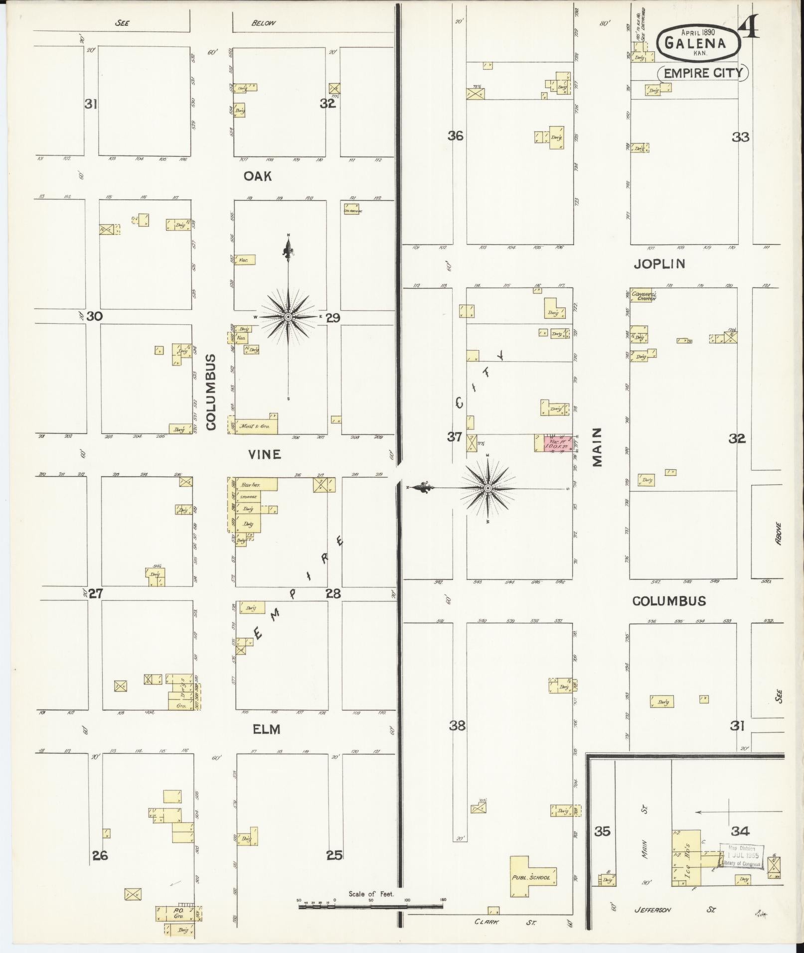 Sanborn Fire Insurance Map from Galena, Cherokee County, Kansas (1890), Sheet #0004 - Historic Sanborn Fire Insurance Map Print, vintage old map wall art, antique decor, genealogy gift, Kansas Kansas map