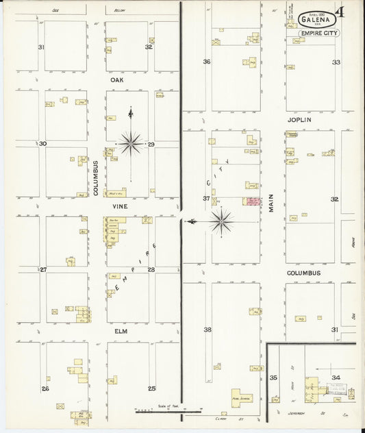 Sanborn Fire Insurance Map from Galena, Cherokee County, Kansas (1890), Sheet #0004 - Historic Sanborn Fire Insurance Map Print, vintage old map wall art, antique decor, genealogy gift, Kansas Kansas map