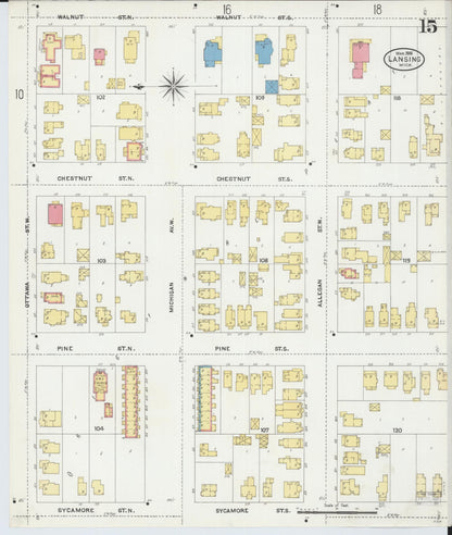 Sanborn Fire Insurance Map from Lansing, Ingham County, Michigan (1906), Sheet #0015 - Historic Sanborn Fire Insurance Map Print, vintage old map wall art, antique decor, genealogy gift, Michigan Michigan map