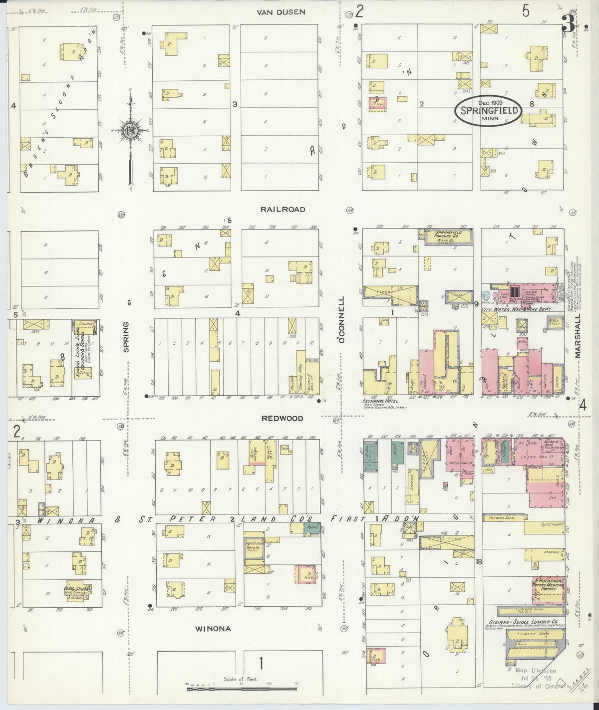 Sanborn Fire Insurance Map from Springfield, Brown County, Minnesota (1909), Sheet #0003 - Historic Sanborn Fire Insurance Map Print, vintage old map wall art, antique decor, genealogy gift, Minnesota Minnesota map