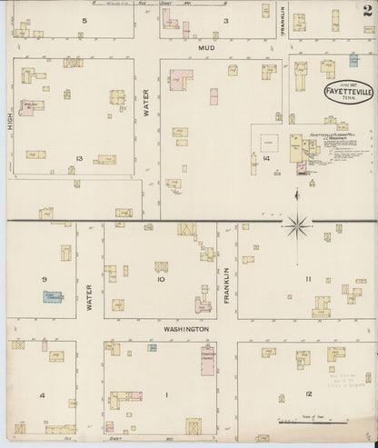 Sanborn Fire Insurance Map from Fayetteville, Lincoln County, Tennessee (1887), Sheet #0002 - Complete Map Set gallery image, historic Sanborn map, vintage wall art, Tennessee Tennessee