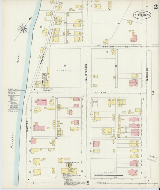 Sanborn Fire Insurance Map from Kittanning, Armstrong County, Pennsylvania (1897), Sheet #0002 - Historic Sanborn Fire Insurance Map Print, vintage old map wall art, antique decor, genealogy gift, Pennsylvania Pennsylvania map