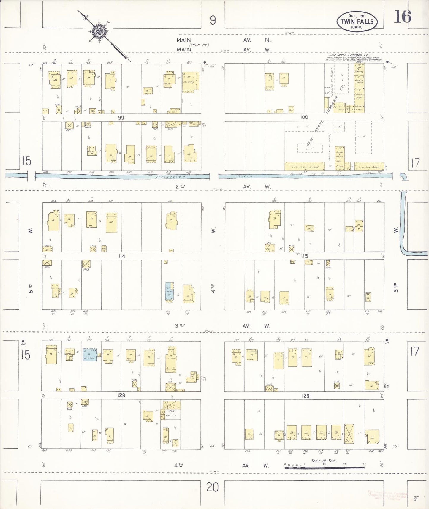 Sanborn Fire Insurance Map from Twin Falls, Twin Falls County, Idaho (1911), Sheet #0016 - Historic Sanborn Fire Insurance Map Print, vintage old map wall art, antique decor, genealogy gift, Falls Idaho map