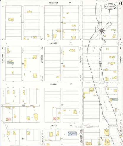 Sanborn Fire Insurance Map from Pocatello, Bannock County, Idaho (1907), Sheet #0006 - Complete Map Set gallery image, historic Sanborn map, vintage wall art, Idaho Idaho