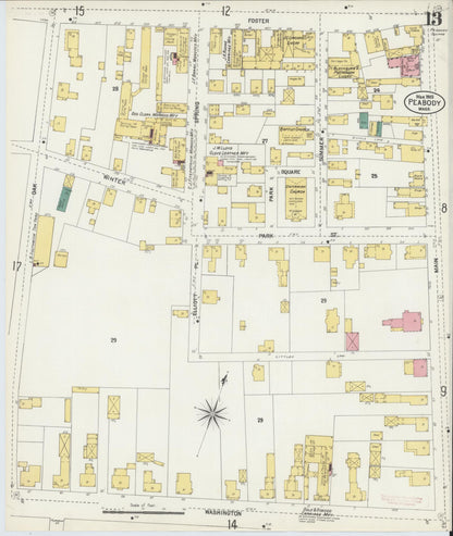 Sanborn Fire Insurance Map from Peabody, Essex County, Massachusetts (1903), Sheet #0013 - Historic Sanborn Fire Insurance Map Print, vintage old map wall art, antique decor, genealogy gift, Massachusetts Massachusetts map