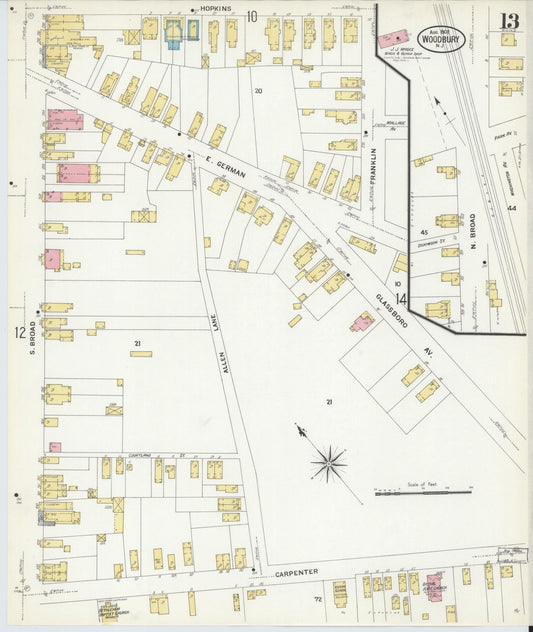 Sanborn Fire Insurance Map from Woodbury, Gloucester County, New Jersey (1908), Sheet #0013 - Historic Sanborn Fire Insurance Map Print, vintage old map wall art, antique decor, genealogy gift, New Jersey New Jersey map