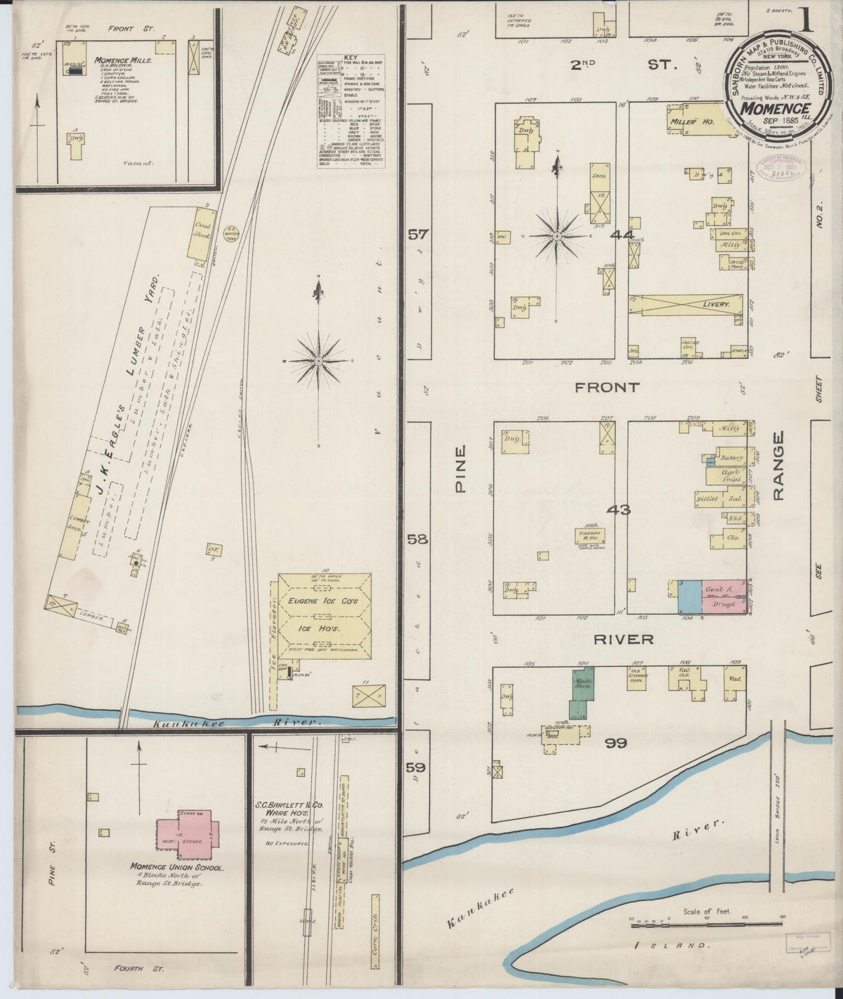 Sanborn Fire Insurance Map from Momence, Kankakee County, Illinois (1885), Sheet #0001 - Historic Sanborn Fire Insurance Map Print, vintage old map wall art, antique decor, genealogy gift, Illinois Illinois map