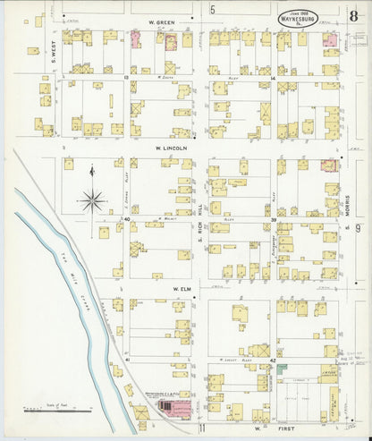 Sanborn Fire Insurance Map from Waynesburg, Greene County, Pennsylvania (1908), Sheet #0008 - Historic Sanborn Fire Insurance Map Print, vintage old map wall art, antique decor, genealogy gift, Pennsylvania Pennsylvania map