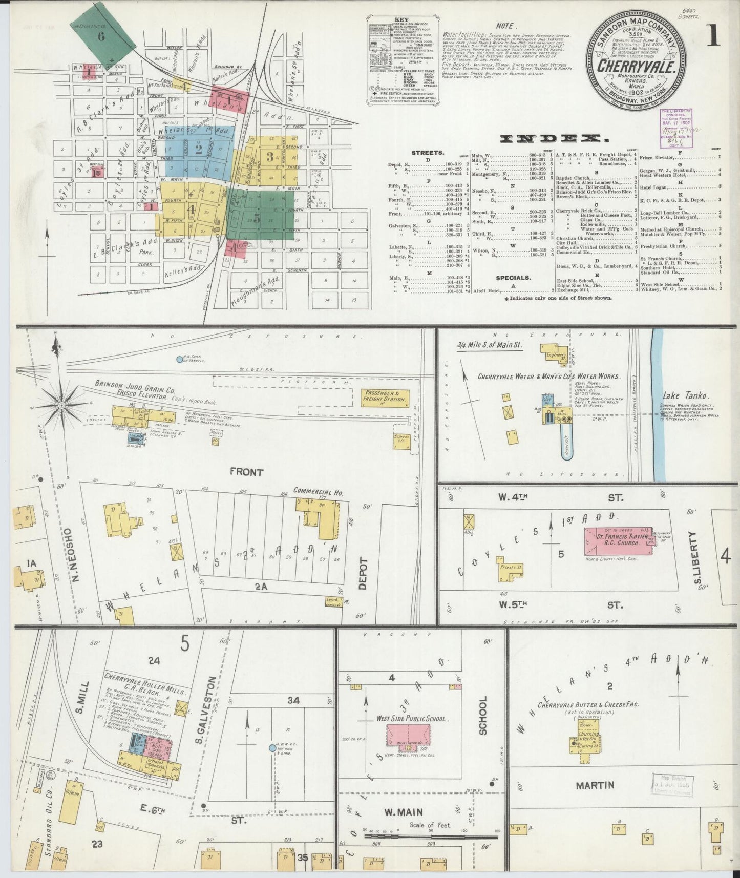 Sanborn Fire Insurance Map from Cherryvale, Montgomery County, Kansas (1902), Sheet #0001 - Complete Map Set gallery image, historic Sanborn map, vintage wall art, Kansas Kansas