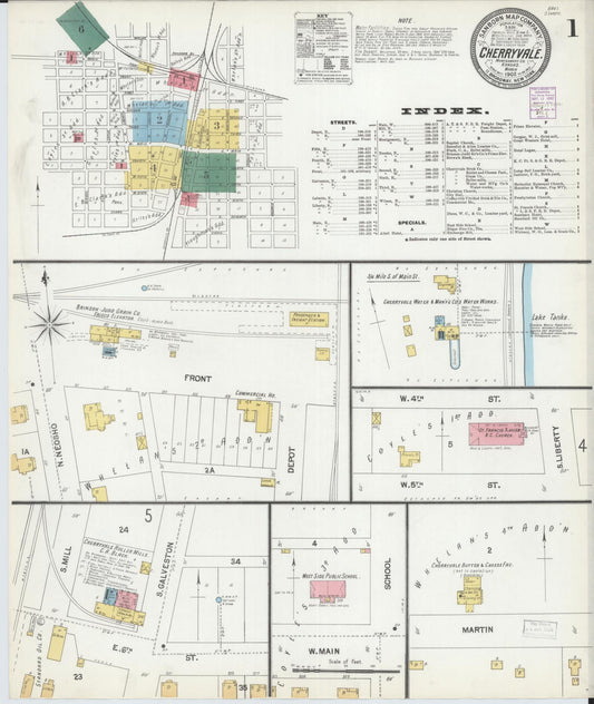 Sanborn Fire Insurance Map from Cherryvale, Montgomery County, Kansas (1902), Sheet #0001 - Complete Map Set gallery image, historic Sanborn map, vintage wall art, Kansas Kansas