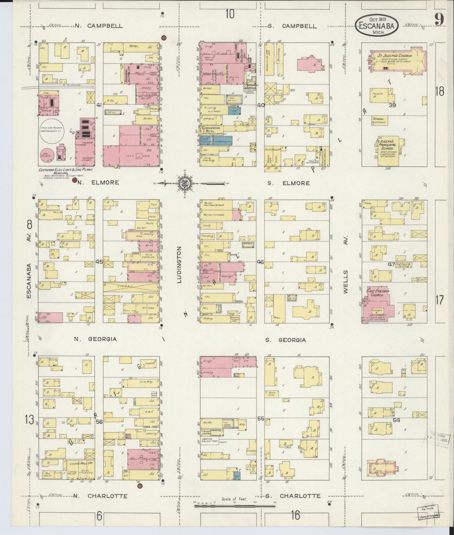 Sanborn Fire Insurance Map from Escanaba, Delta County, Michigan (1913), Sheet #0009 - Complete Map Set gallery image, historic Sanborn map, vintage wall art, Michigan Michigan