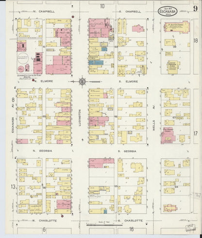 Sanborn Fire Insurance Map from Escanaba, Delta County, Michigan (1913), Sheet #0009 - Complete Map Set gallery image, historic Sanborn map, vintage wall art, Michigan Michigan