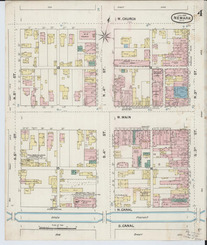 Sanborn Fire Insurance Map from Newark, Licking County, Ohio (1889), Sheet #0004 - Historic Sanborn Fire Insurance Map Print, vintage old map wall art, antique decor, genealogy gift, Ohio Ohio map