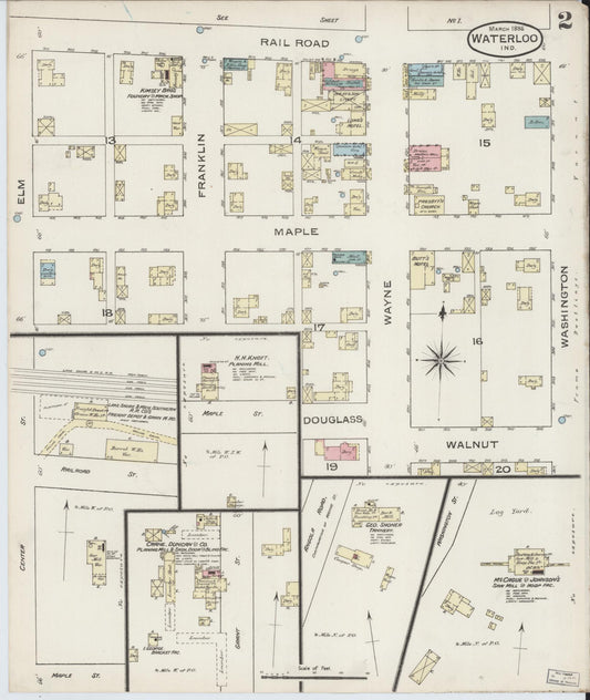 Sanborn Fire Insurance Map from Waterloo, De Kalb County, Indiana (1886), Sheet #0002 - Historic Sanborn Fire Insurance Map Print, vintage old map wall art, antique decor, genealogy gift, Indiana Indiana map