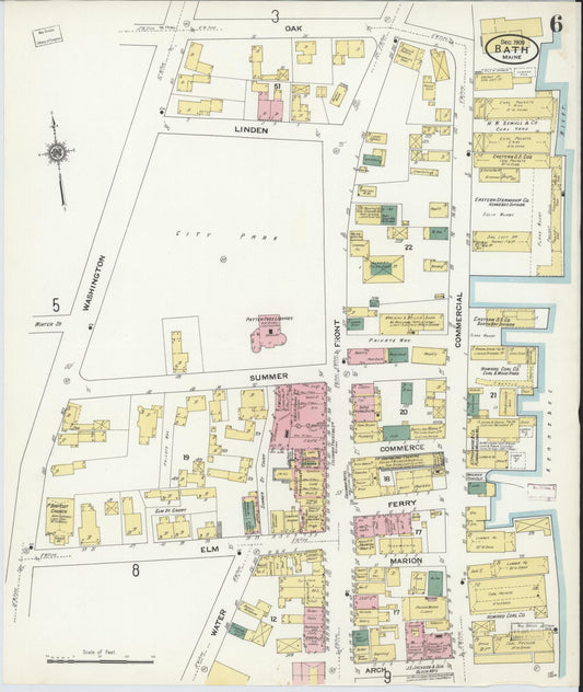 Sanborn Fire Insurance Map from Bath, Sagadahoc County, Maine (1909), Sheet #0006 - Historic Sanborn Fire Insurance Map Print, vintage old map wall art, antique decor, genealogy gift, Maine Maine map