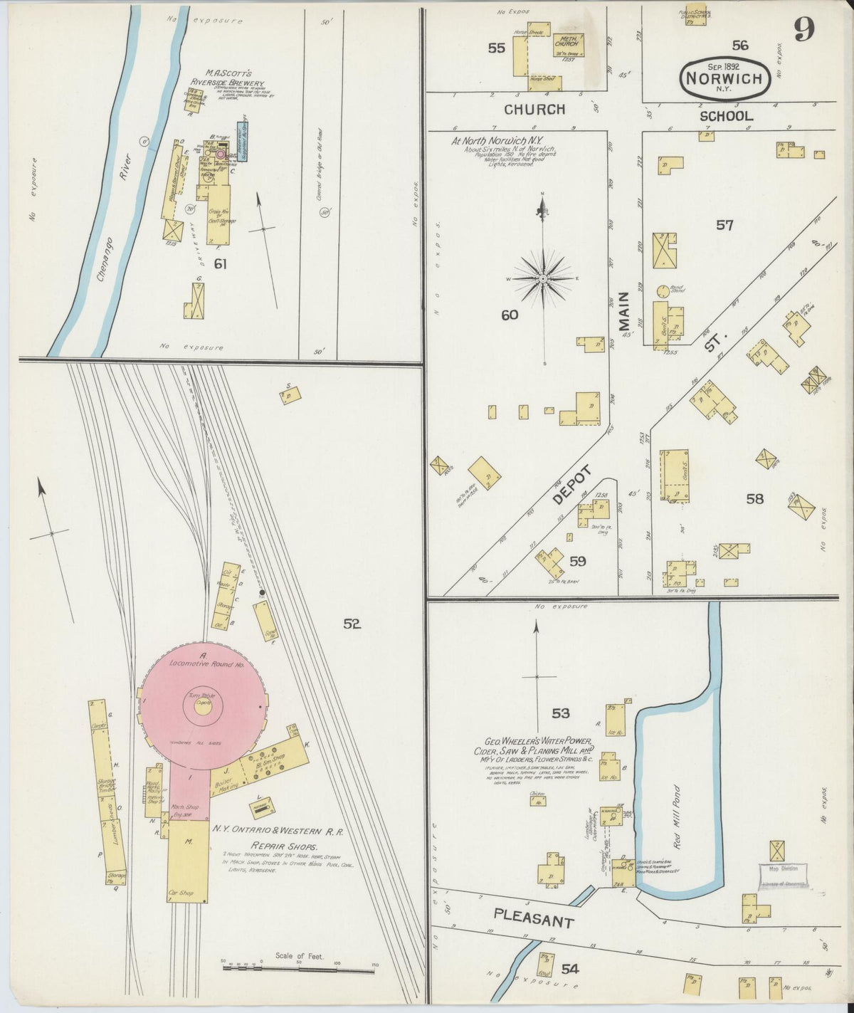 Sanborn Fire Insurance Map from Norwich, Chenango County, New York (1892), Sheet #0009 - Complete Map Set gallery image, historic Sanborn map, vintage wall art, New York New York