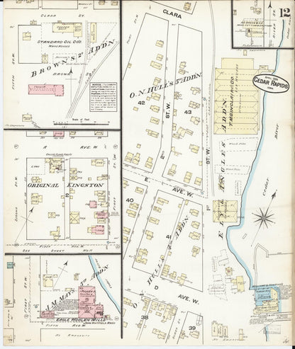 Sanborn Fire Insurance Map from Cedar Rapids, Linn County, Iowa (1884), Sheet #0012 - Historic Sanborn Fire Insurance Map Print