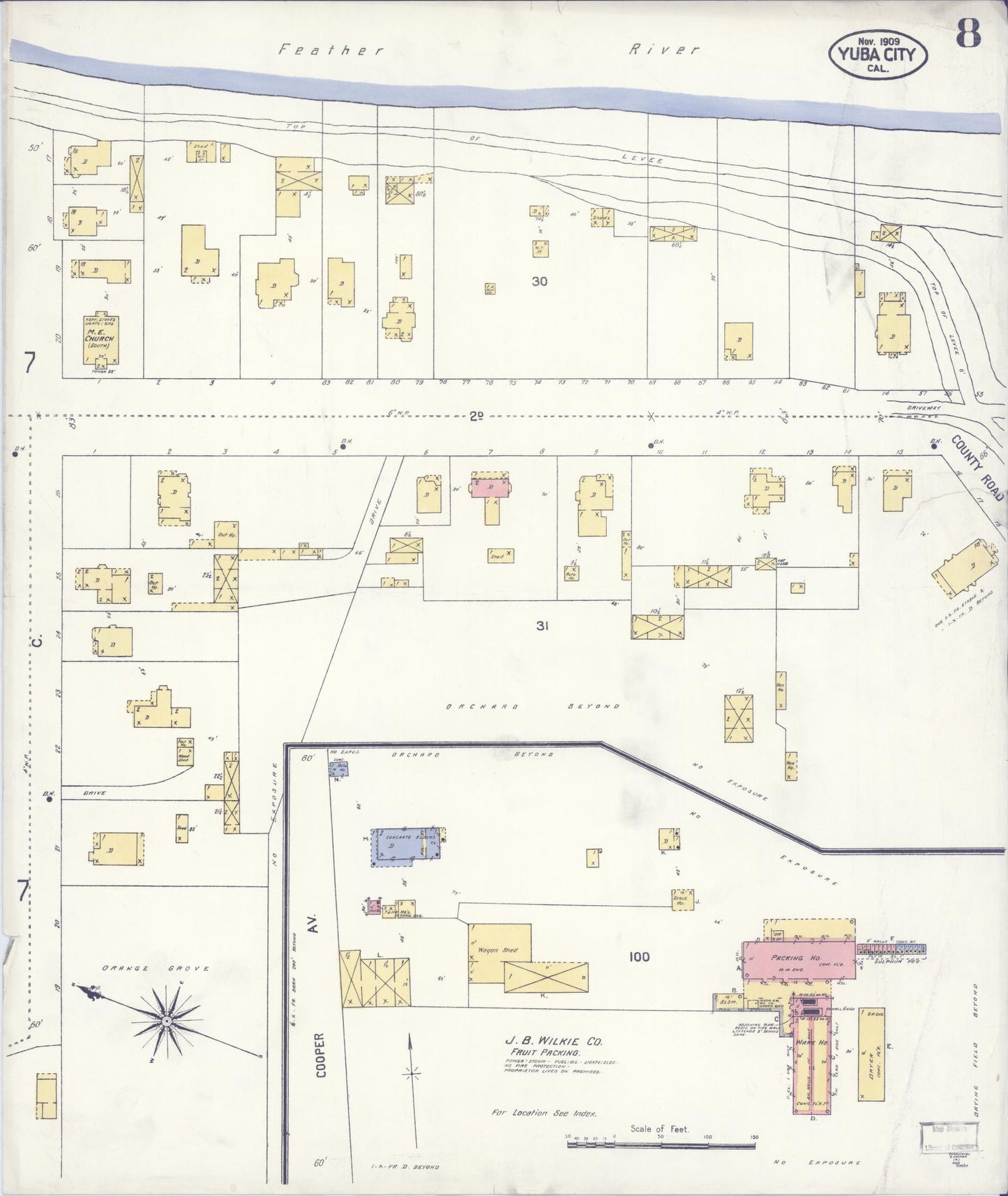 Sanborn Fire Insurance Map from Yuba City, Sutter County, California (1909), Sheet #0008 - Complete Map Set gallery image, historic Sanborn map, vintage wall art, California California