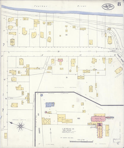 Sanborn Fire Insurance Map from Yuba City, Sutter County, California (1909), Sheet #0008 - Complete Map Set gallery image, historic Sanborn map, vintage wall art, California California