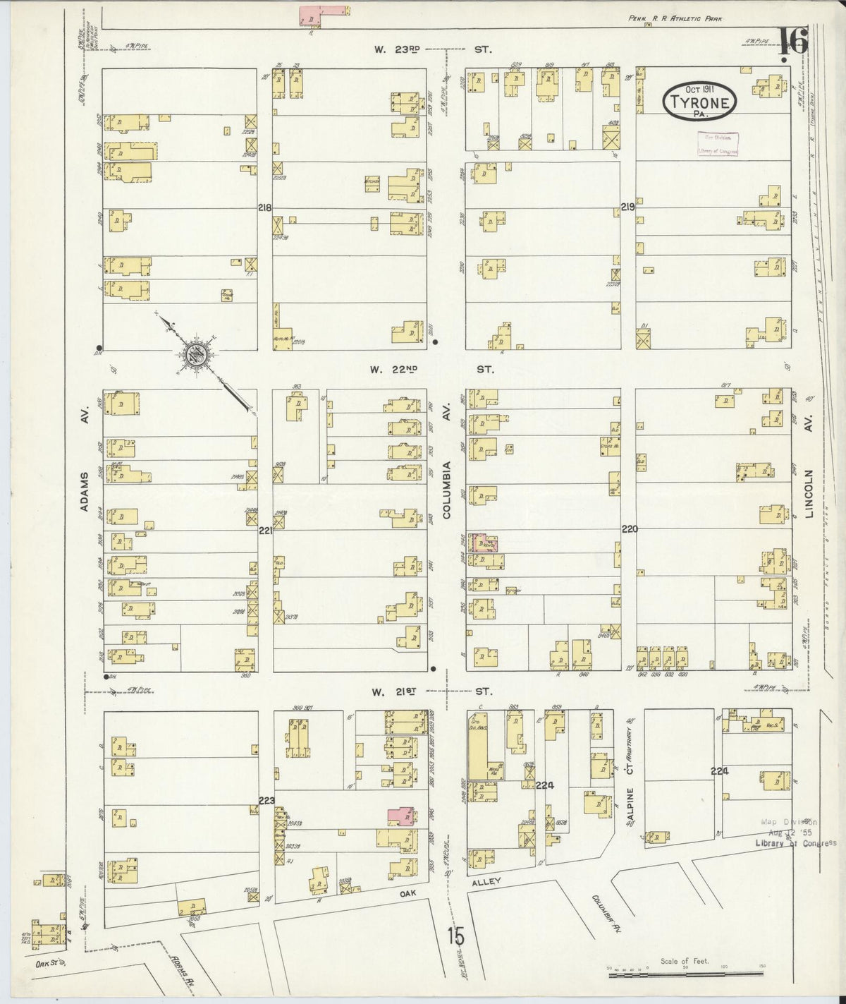 Sanborn Fire Insurance Map from Tyrone, Blair County, Pennsylvania (1911), Sheet #0016 - Historic Sanborn Fire Insurance Map Print, vintage old map wall art, antique decor, genealogy gift, Pennsylvania Pennsylvania map