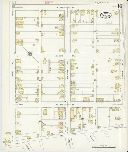 Sanborn Fire Insurance Map from Tyrone, Blair County, Pennsylvania (1911), Sheet #0016 - Historic Sanborn Fire Insurance Map Print, vintage old map wall art, antique decor, genealogy gift, Pennsylvania Pennsylvania map
