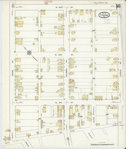 Sanborn Fire Insurance Map from Tyrone, Blair County, Pennsylvania (1911), Sheet #0016 - Historic Sanborn Fire Insurance Map Print, vintage old map wall art, antique decor, genealogy gift, Pennsylvania Pennsylvania map