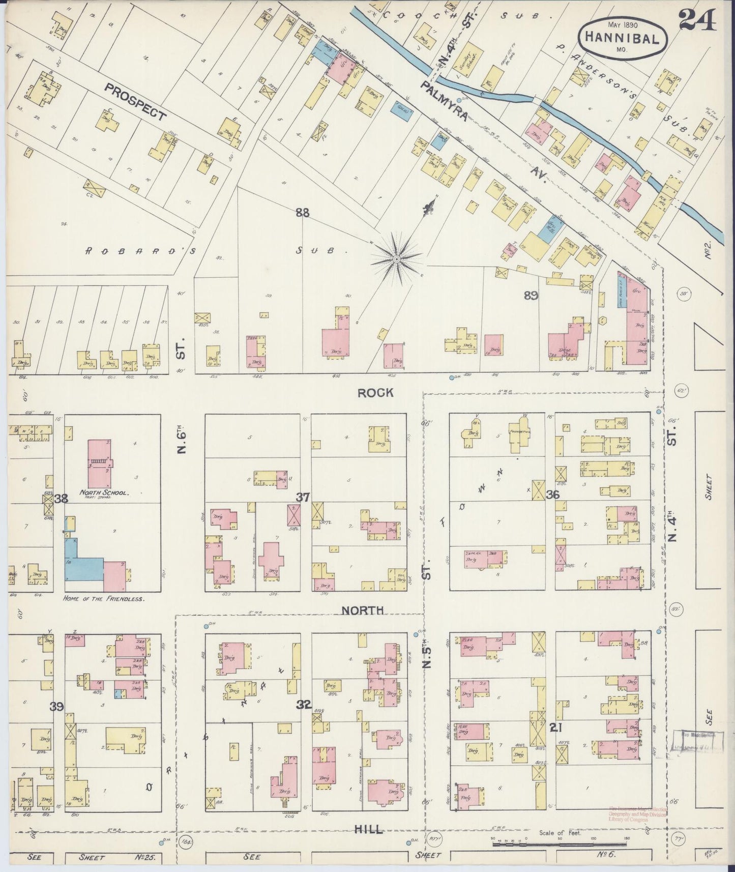 Sanborn Fire Insurance Map from Hannibal, Marion County, Missouri (1890), Sheet #0024 - Complete Map Set gallery image, historic Sanborn map, vintage wall art, Missouri Missouri