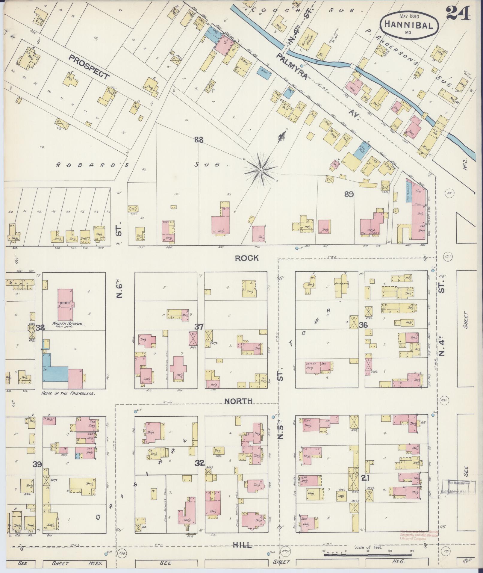 Sanborn Fire Insurance Map from Hannibal, Marion County, Missouri (1890), Sheet #0024 - Complete Map Set gallery image, historic Sanborn map, vintage wall art, Missouri Missouri