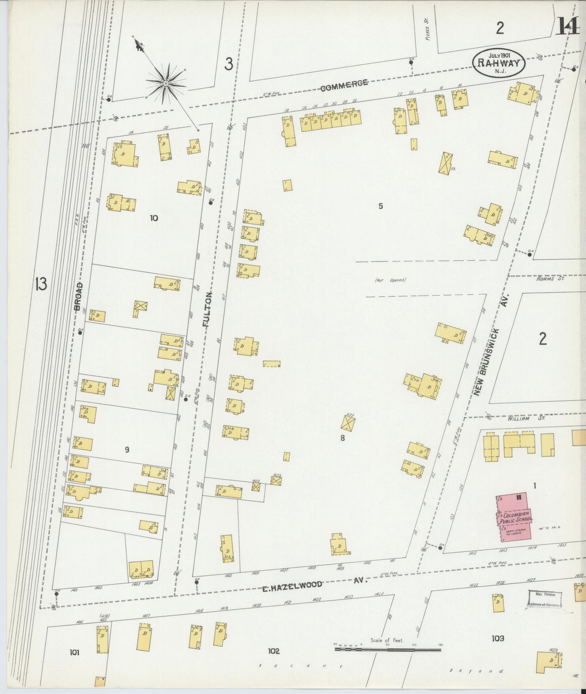 Sanborn Fire Insurance Map from Rahway, Union County, New Jersey (1901), Sheet #0014 - Historic Sanborn Fire Insurance Map Print, vintage old map wall art, antique decor, genealogy gift, New Jersey New Jersey map