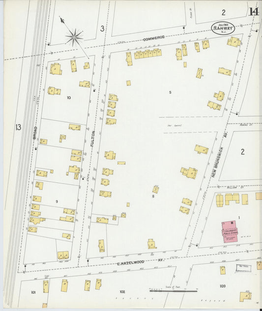 Sanborn Fire Insurance Map from Rahway, Union County, New Jersey (1901), Sheet #0014 - Historic Sanborn Fire Insurance Map Print, vintage old map wall art, antique decor, genealogy gift, New Jersey New Jersey map