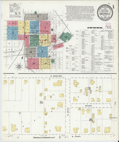 Sanborn Fire Insurance Map from Greenville, Hunt County, Texas (1909), Sheet #0001 - Complete Map Set gallery image, historic Sanborn map, vintage wall art, Texas Texas