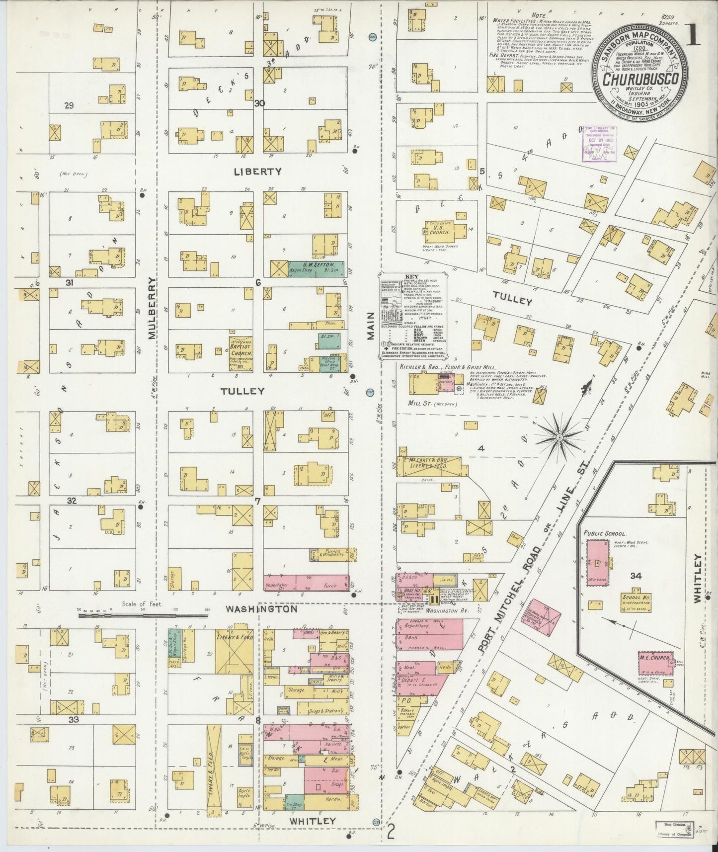 Sanborn Fire Insurance Map from Churubusco, Whitley County, Indiana (1905), Sheet #0001 - Historic Sanborn Fire Insurance Map Print, vintage old map wall art, antique decor, genealogy gift, Indiana Indiana map
