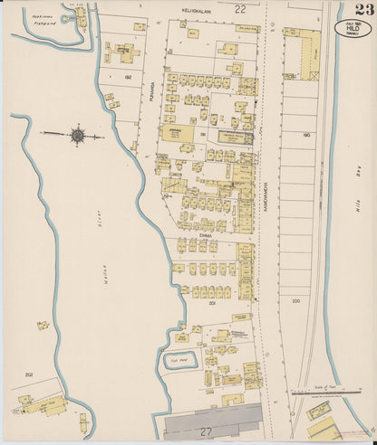 Sanborn Fire Insurance Map from Hilo, Hawaii County, Hawaii (1921), Sheet #0023 - Historic Sanborn Fire Insurance Map Print, vintage old map wall art