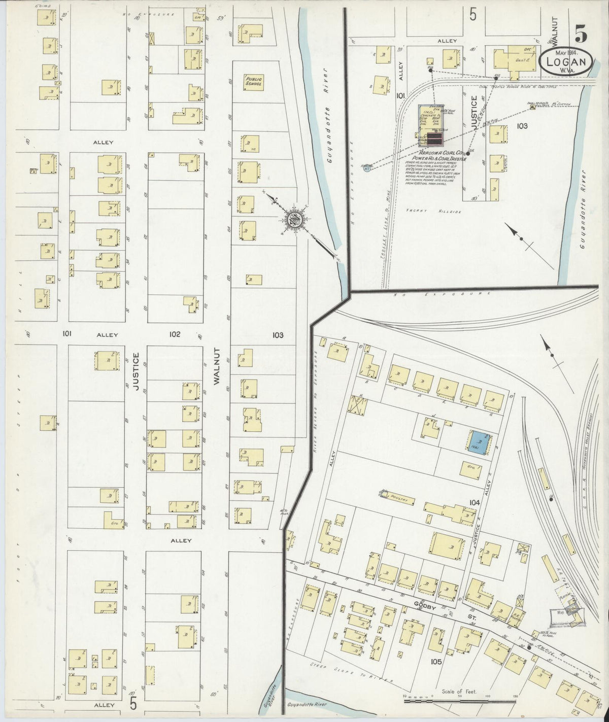 Sanborn Fire Insurance Map from Logan, Logan County, West Virginia (1914), Sheet #0005 - Complete Map Set gallery image, historic Sanborn map, vintage wall art, West Virginia West Virginia