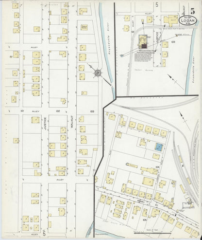 Sanborn Fire Insurance Map from Logan, Logan County, West Virginia (1914), Sheet #0005 - Complete Map Set gallery image, historic Sanborn map, vintage wall art, West Virginia West Virginia