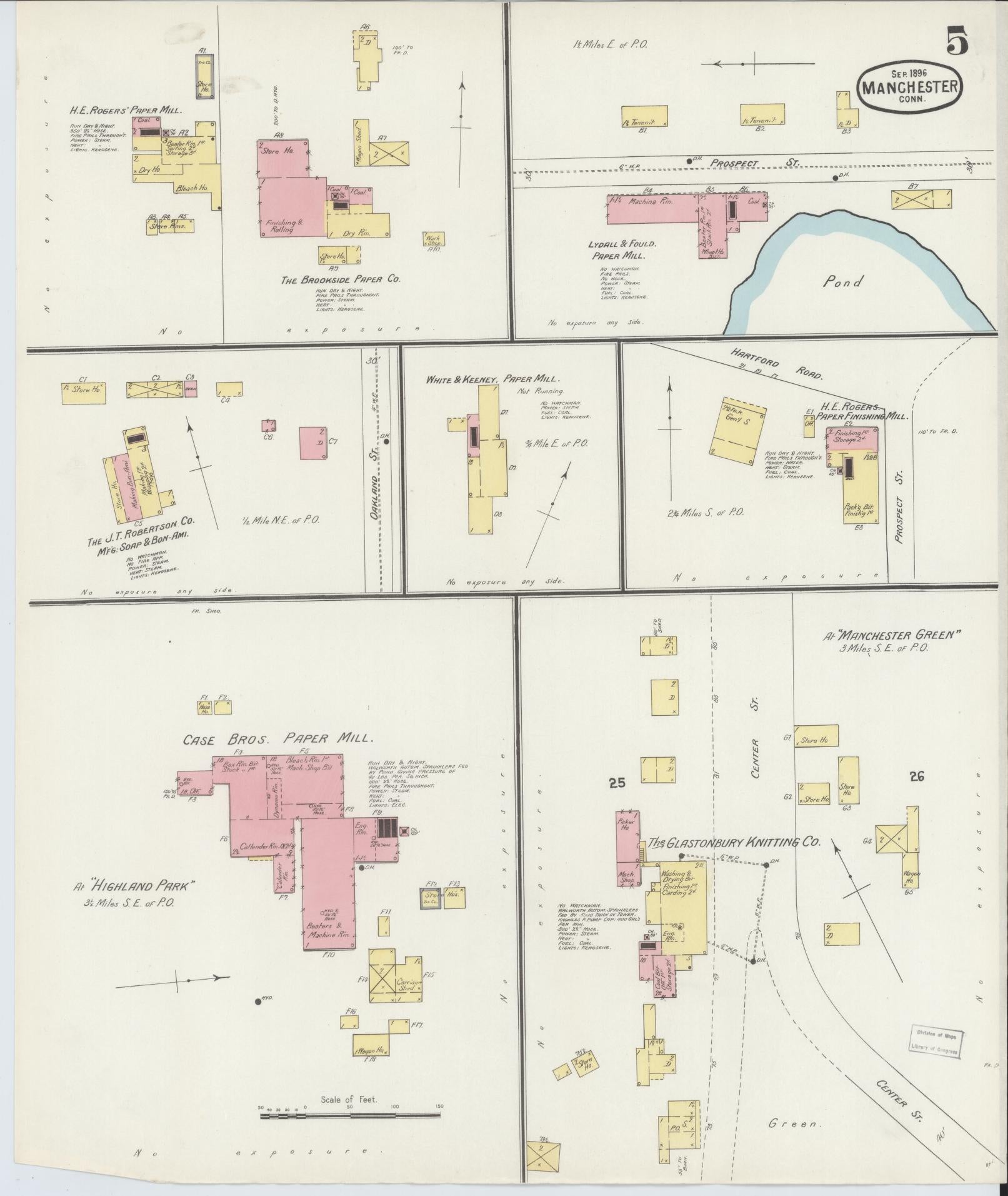 Sanborn Fire Insurance Map from Manchester, Hartford County, Connecticut (1896), Sheet #0005 - Historic Sanborn Fire Insurance Map Print, vintage old map wall art, antique decor, genealogy gift, Connecticut Connecticut map