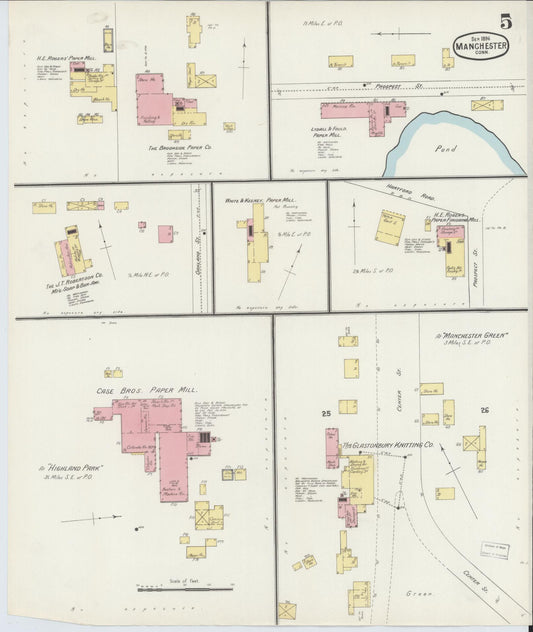 Sanborn Fire Insurance Map from Manchester, Hartford County, Connecticut (1896), Sheet #0005 - Historic Sanborn Fire Insurance Map Print, vintage old map wall art, antique decor, genealogy gift, Connecticut Connecticut map