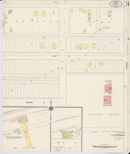 Sanborn Fire Insurance Map from Lovell, Big Horn County, Wyoming (1918), Sheet #0003 - Historic Sanborn Fire Insurance Map Print, vintage old map wall art, antique decor, genealogy gift, Wyoming Wyoming map