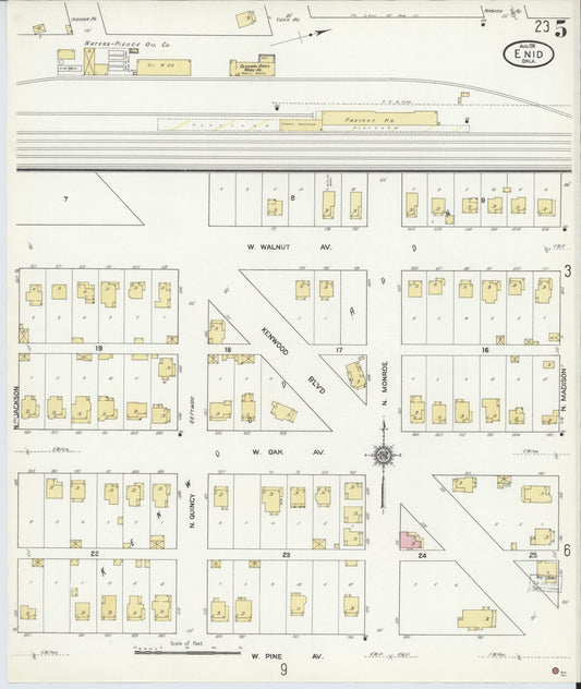 Sanborn Fire Insurance Map from Enid, Garfield County, Oklahoma (1911), Sheet #0005 - Historic Sanborn Fire Insurance Map Print, vintage old map wall art, antique decor, genealogy gift, Oklahoma Oklahoma map
