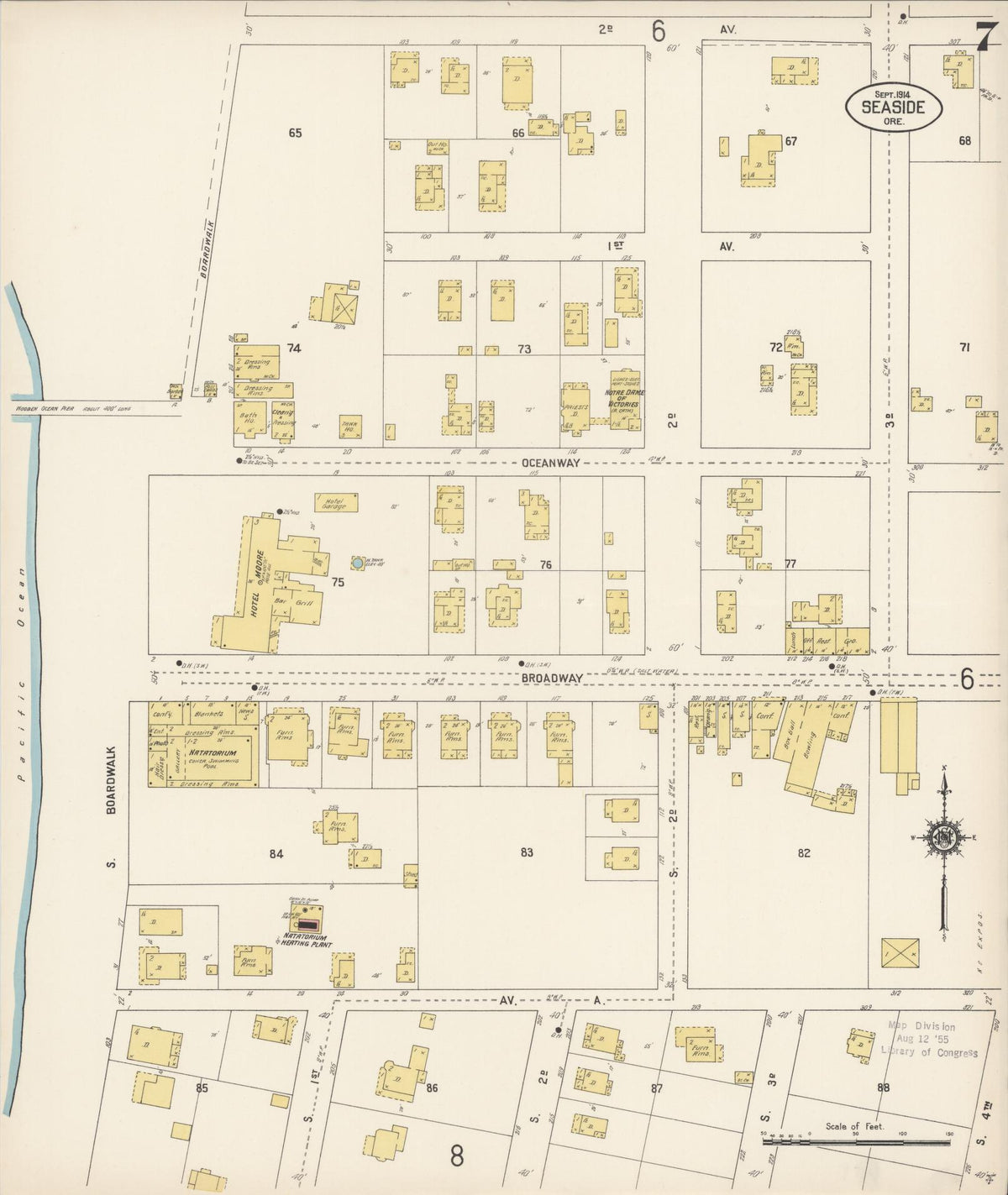 Sanborn Fire Insurance Map from Seaside, Clatsop County, Oregon (1914), Sheet #0007 - Historic Sanborn Fire Insurance Map Print, vintage old map wall art, antique decor, genealogy gift, Oregon Oregon map